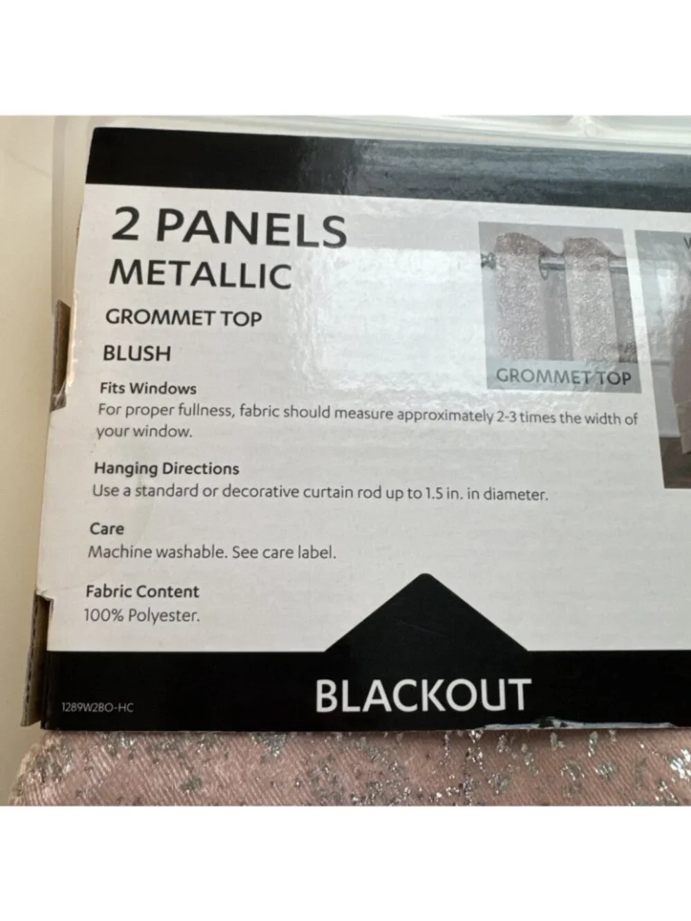 Blackout Curtains, Metal Gromets, Blush With Silver  pattern. Set of 2 Panels.